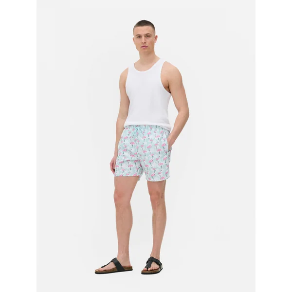 Flamingo Drawstring Swim Shorts - Blue