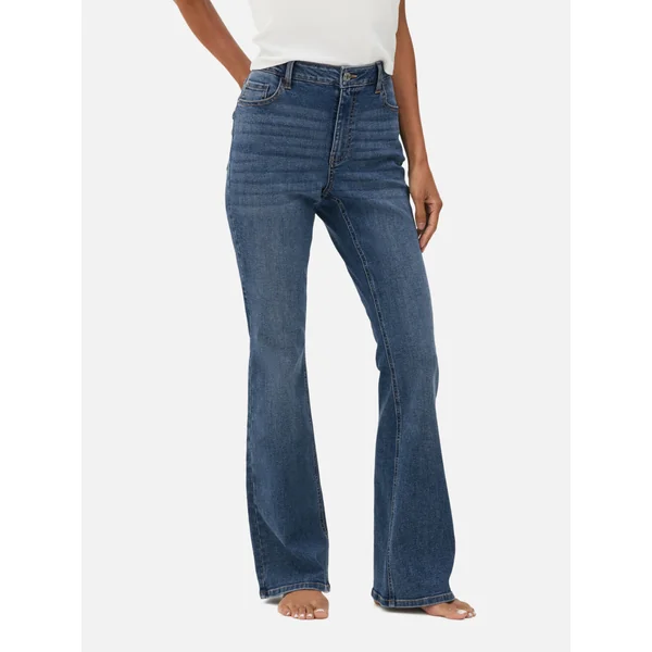 Flare Leg Denim Jeans - Mid Blue