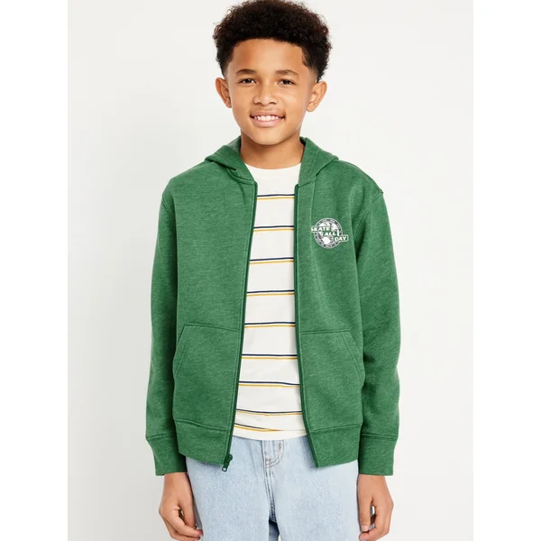Fleece Zip-Front Hoodie for Boys - Emerald Pigment