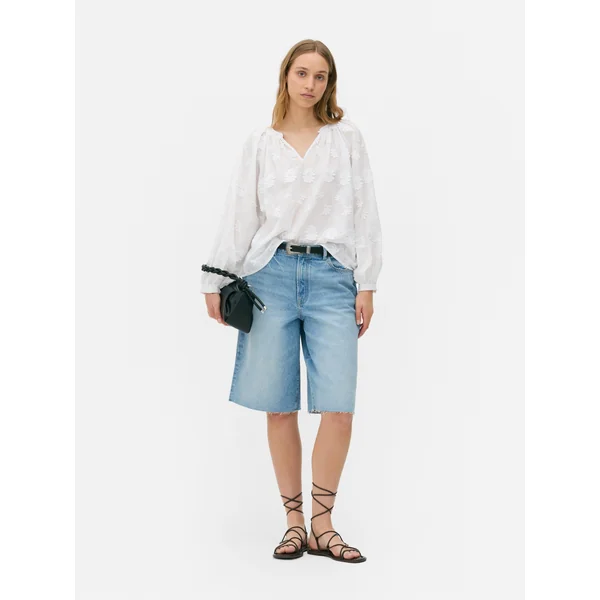 Floral Appliqué Blouse - White