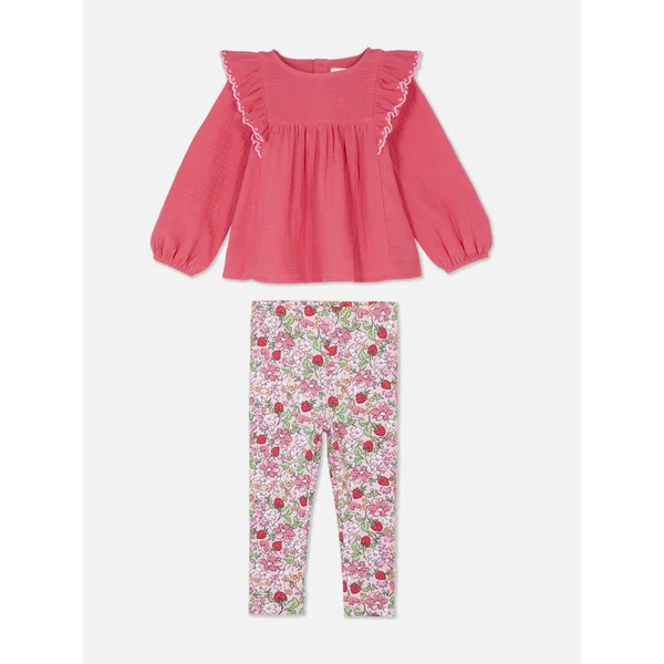 Floral Blouse and Leggings Set - Pink