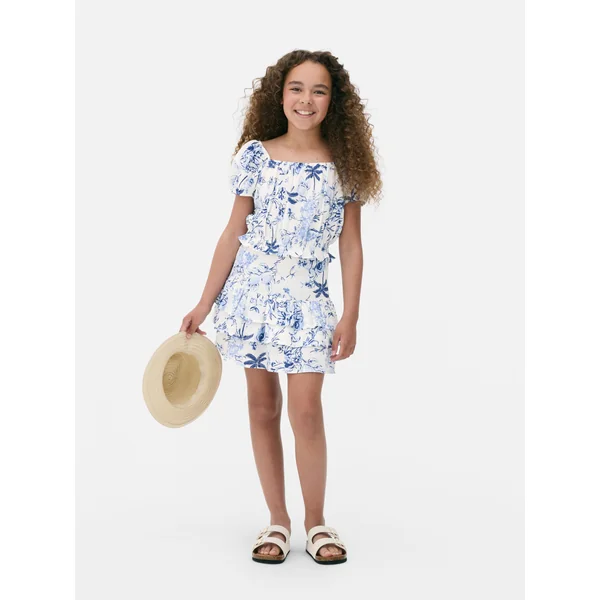 Floral Blouse and Skirt Set - Blue