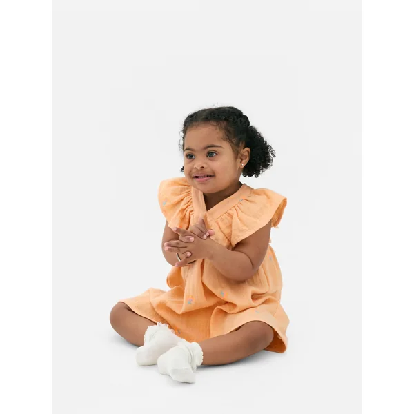 Floral Embroidered Dress - Orange