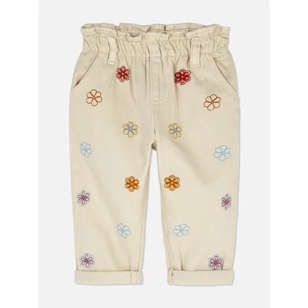 Floral Embroidered Jeans - Ivory