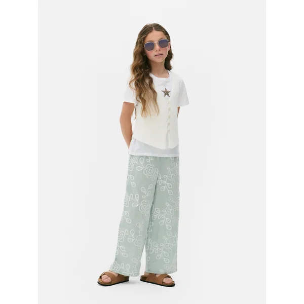 Floral Embroidered Pants - Mint