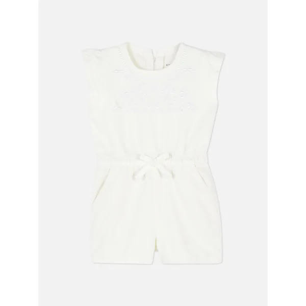 Floral Embroidered Playsuit - Ivory
