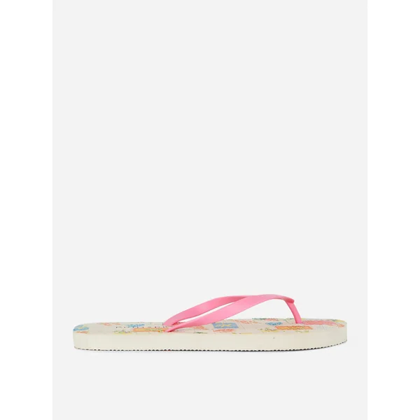Floral Flip Flops - Cream