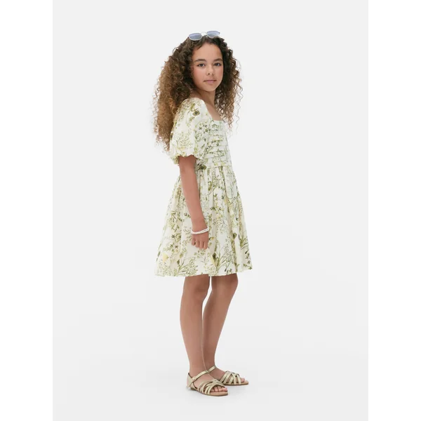 Floral Puffed Sleeve Dress - Ivory