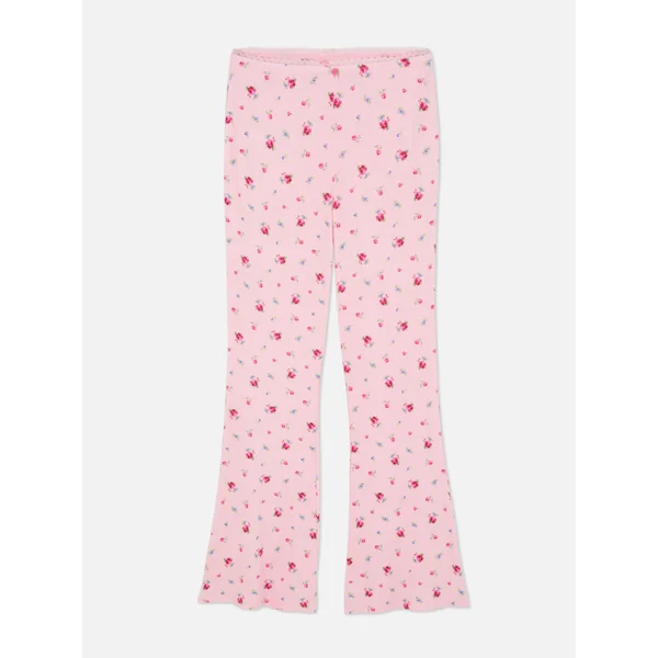 Floral Ribbed Pajama Pants - Pink