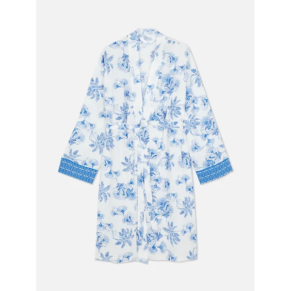 Floral Toile Bordered Robe - Ivory