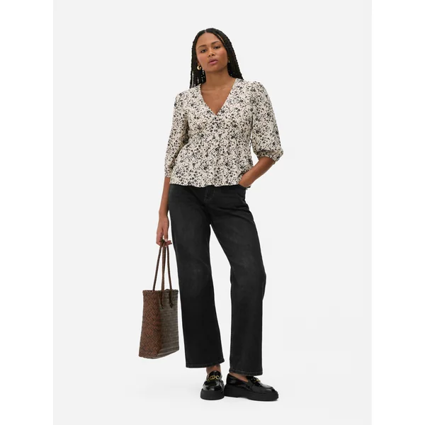 Floral V-Neck Blouse - Cream