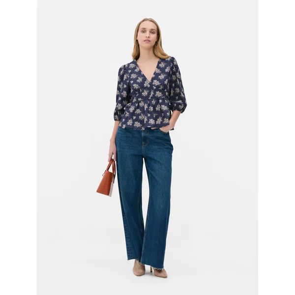 Floral V-Neck Blouse - Indigo