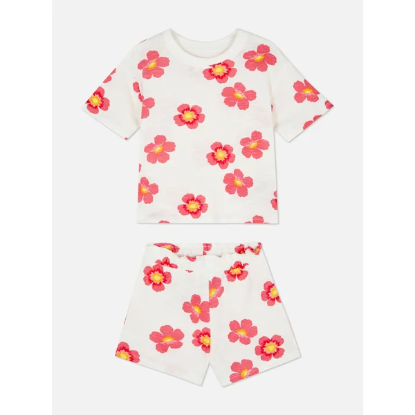 Flower T-Shirt and Shorts Set - Coral