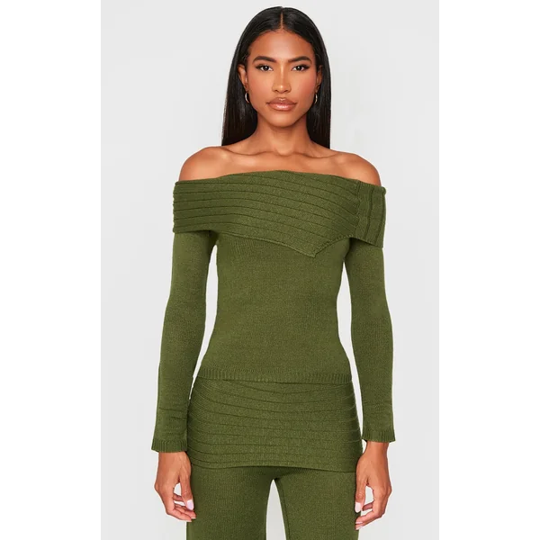 Forest Green Knitted Asymmetric Foldover Top