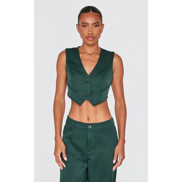 Forest Green Woven Belted Back Detail Suit Vest Top