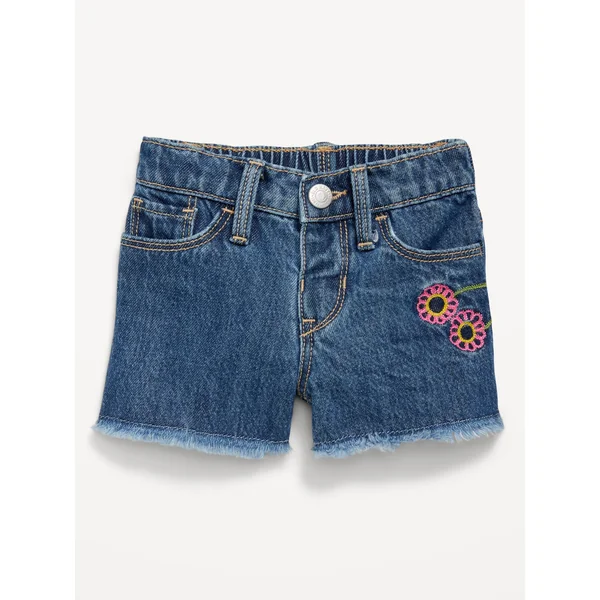 Frayed-Hem Jean Shorts for Baby - Embroidery