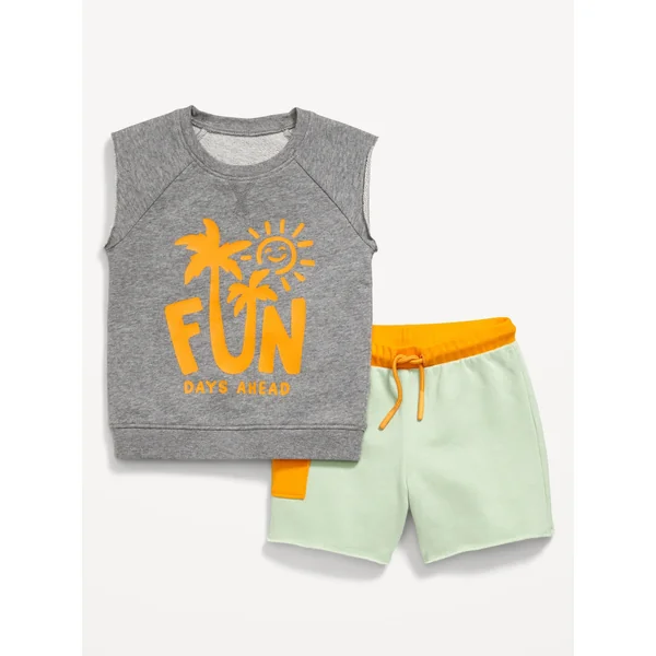 French-Terry Cut-Off Sweatshirt and Shorts Set for Baby - Dark Heather Gray