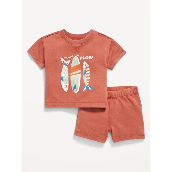 French-Terry Graphic Top and Shorts Set for Baby - GINGERSPICE