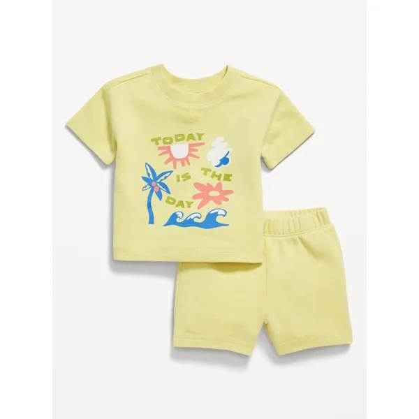 French-Terry Graphic Top and Shorts Set for Baby - SHIMMERING MOSS