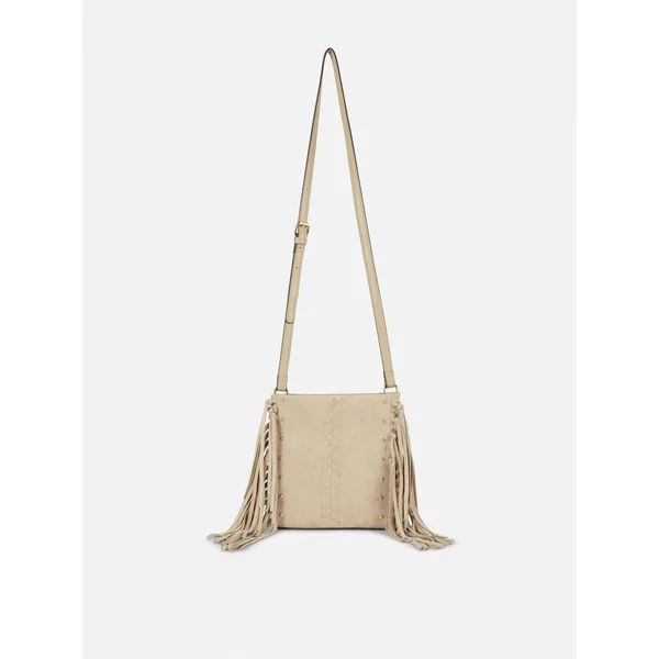Fringed Messenger Bag - Beige