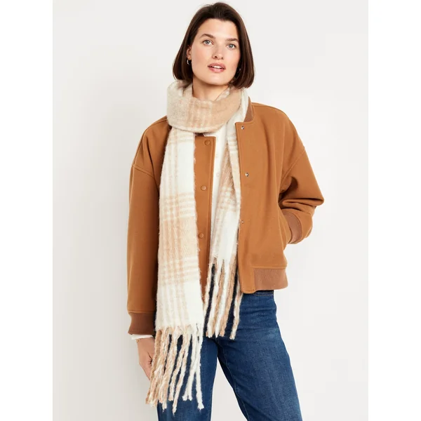 Fringed Scarf - Cream Plaid