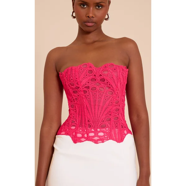 Fuchsia Textured Sheer Floral Lace Corset