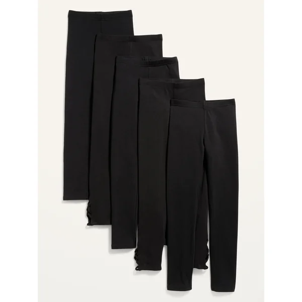 Full-Length Built-In Tough Leggings 5-Pack for Girls - Black Jack