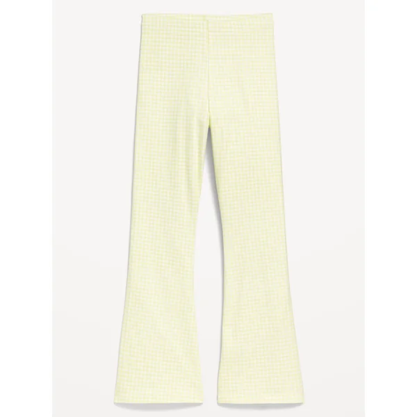Full-Length Flared Leggings for Girls - Green Gingham