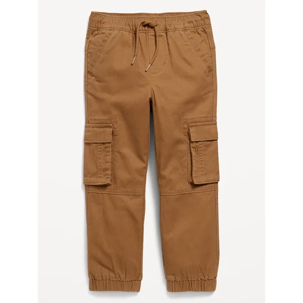 Functional Drawstring Cargo Jogger Pants for Toddler Boys - Golden Tan