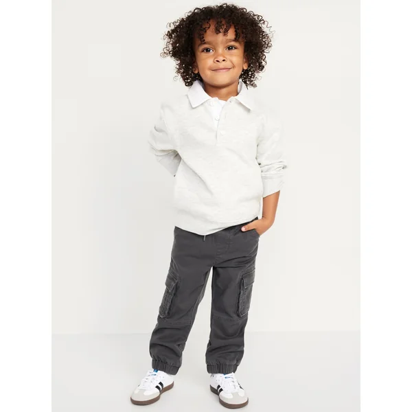 Functional Drawstring Cargo Jogger Pants for Toddler Boys - Panther Gray