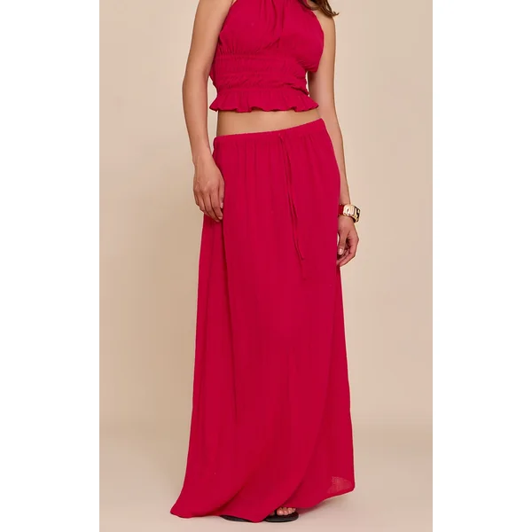 Fuschia Mid Rise Textured Maxi Skirt