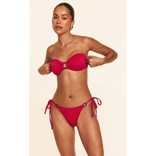 Fuschia Textured Tie Side Bikini Bottoms