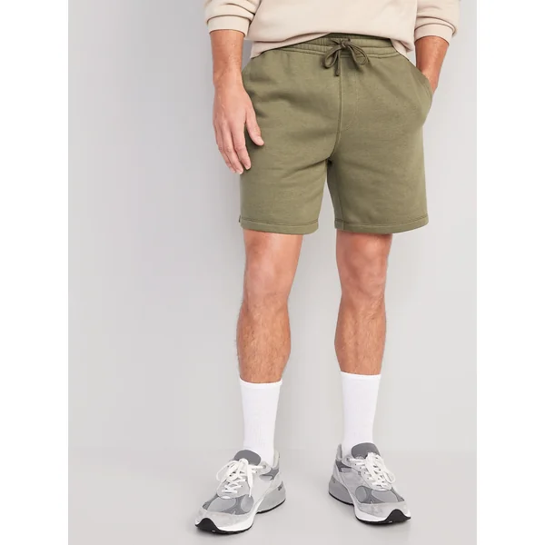 Garment-Washed Fleece Sweat Shorts -- 7-inch inseam - Stone Wall