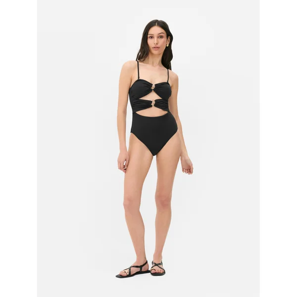 Gathered Cutout Swimsuit - Black