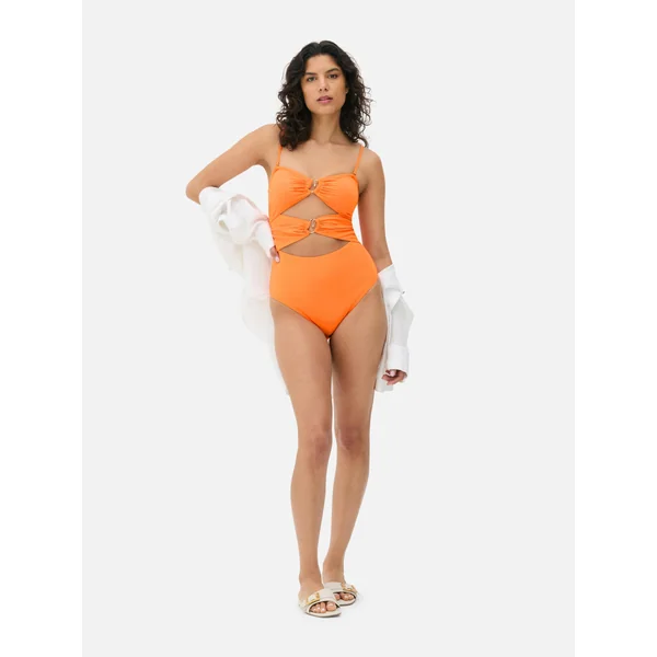 Gathered Cutout Swimsuit - Orange