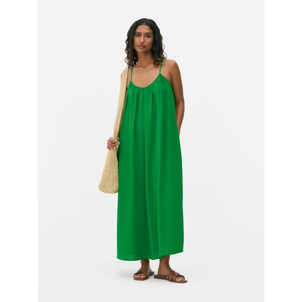Gathered Neck Midi Sundress - Green