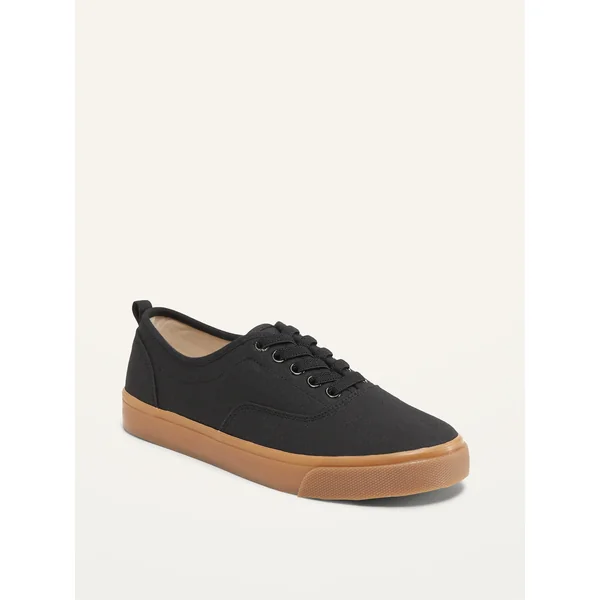 Gender-Neutral Canvas Lace-Up Sneakers for Kids - Black Jack