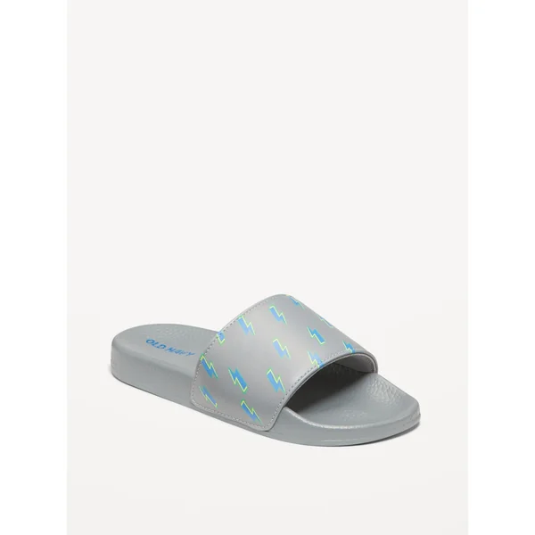 Gender-Neutral Faux-Leather Pool Slide Sandals for Kids - Blue Lightning