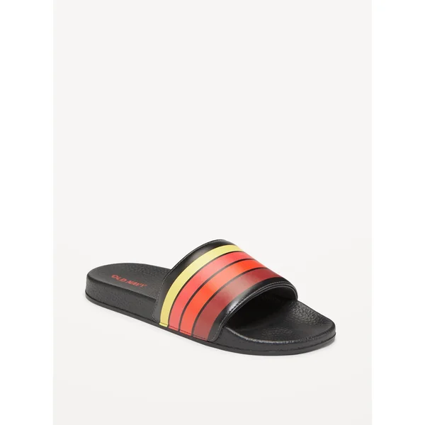 Gender-Neutral Faux-Leather Pool Slide Sandals for Kids - Warm Stripe