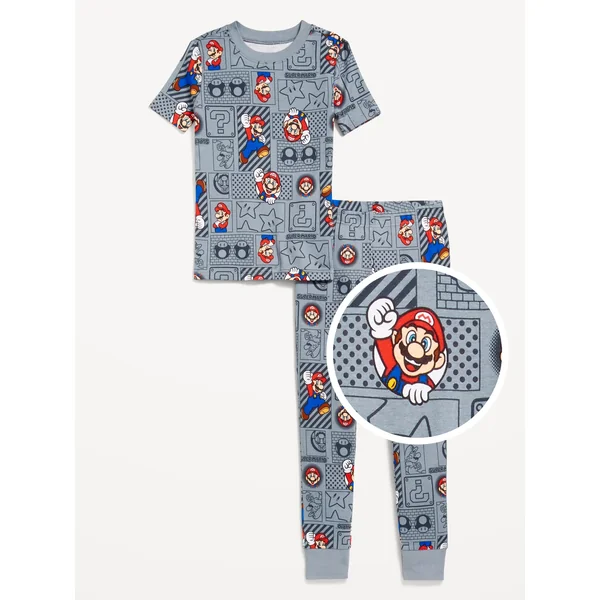 Gender-Neutral Licensed Graphic Snug-Fit Pajama Set for Kids - Mario Bros.