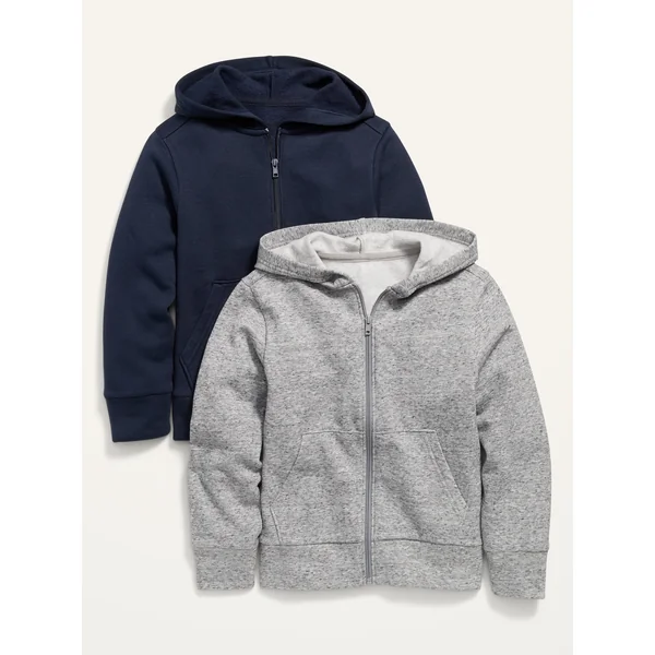 Gender-Neutral Zip Hoodie 2-Pack for Kids - Navy/Heather Gray