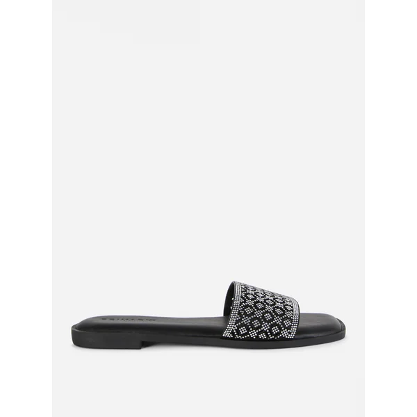Geometric Cutout Mule Sandals - Black