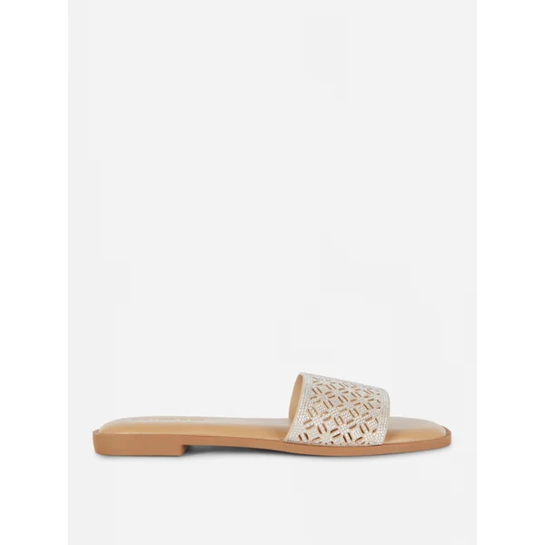 Geometric Cutout Mule Sandals - Natural