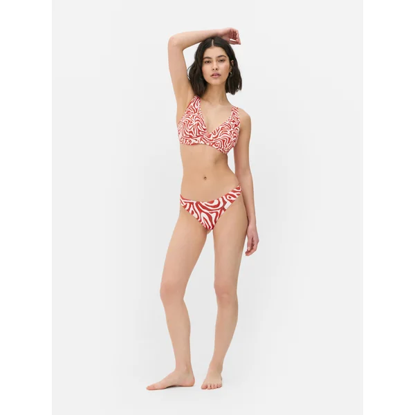 Geometric Print Bikini Top - Red