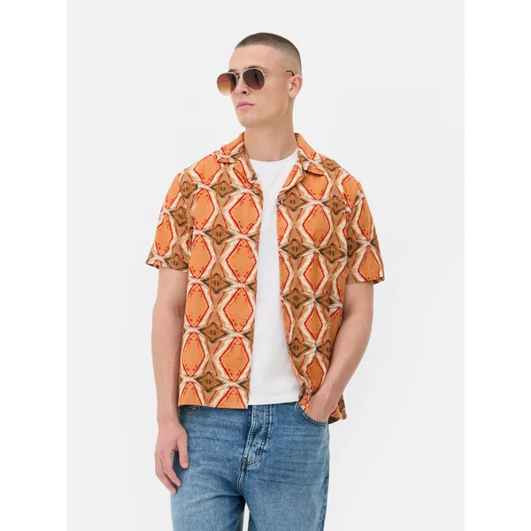 Geometric Short Sleeve Shirt - Orange