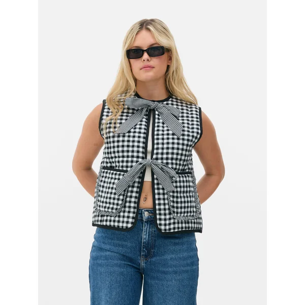 Gingham Quilted Vest - Black