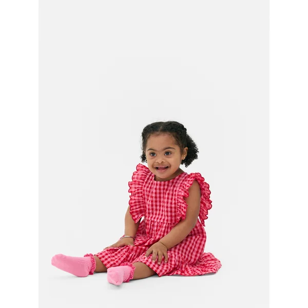 Gingham Seersucker Tiered Dress - Red