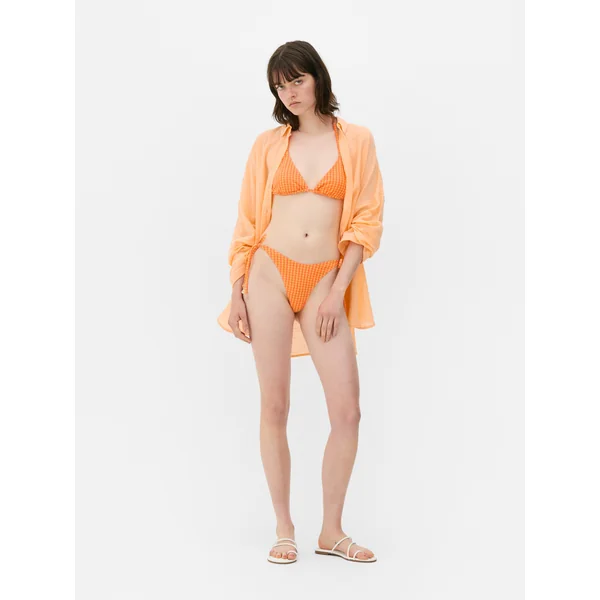 Gingham Side Tie Bikini Bottoms - Orange