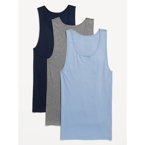 Go-Dry Rib-Knit Tank Tops 3-Pack - Multi Blue
