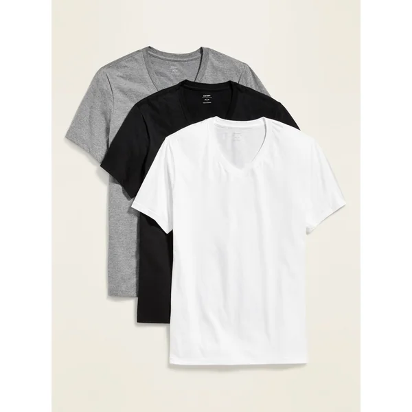 Go-Dry V-Neck T-Shirt 3-Pack - White/Black/Heather Gray